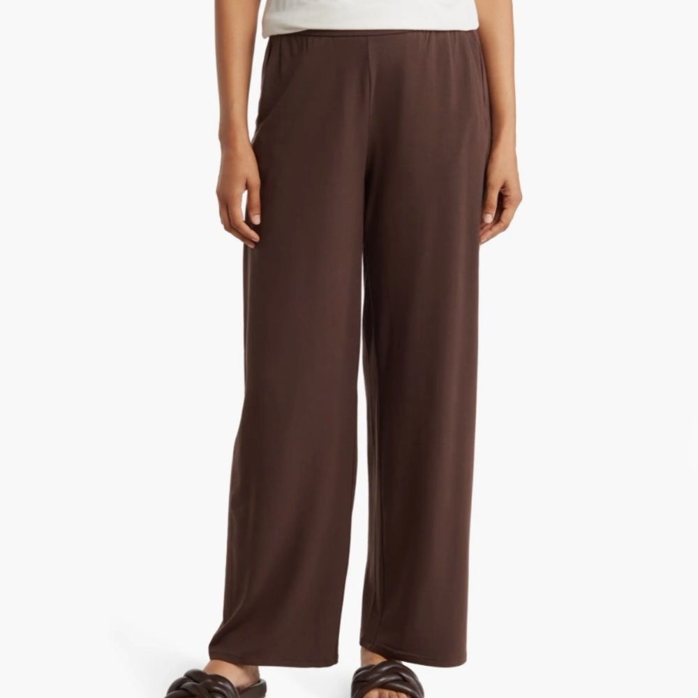 New Eileen Fisher Stretch Jersey Knit Straight Leg Pant in Coffee Size Large